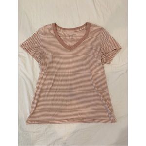 Light pink and white striped v-neck tee